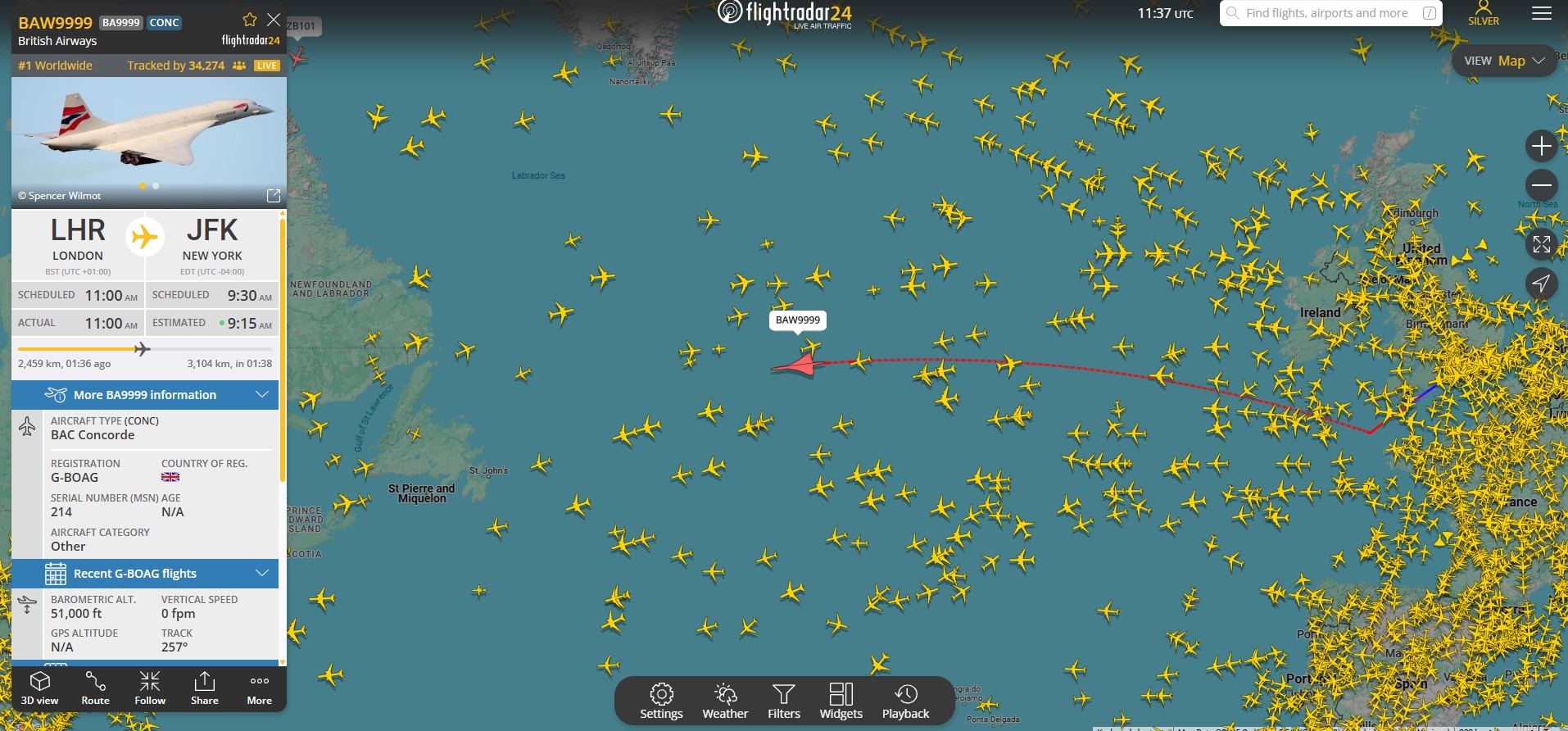 Notable flights observed on Flightradar24 1